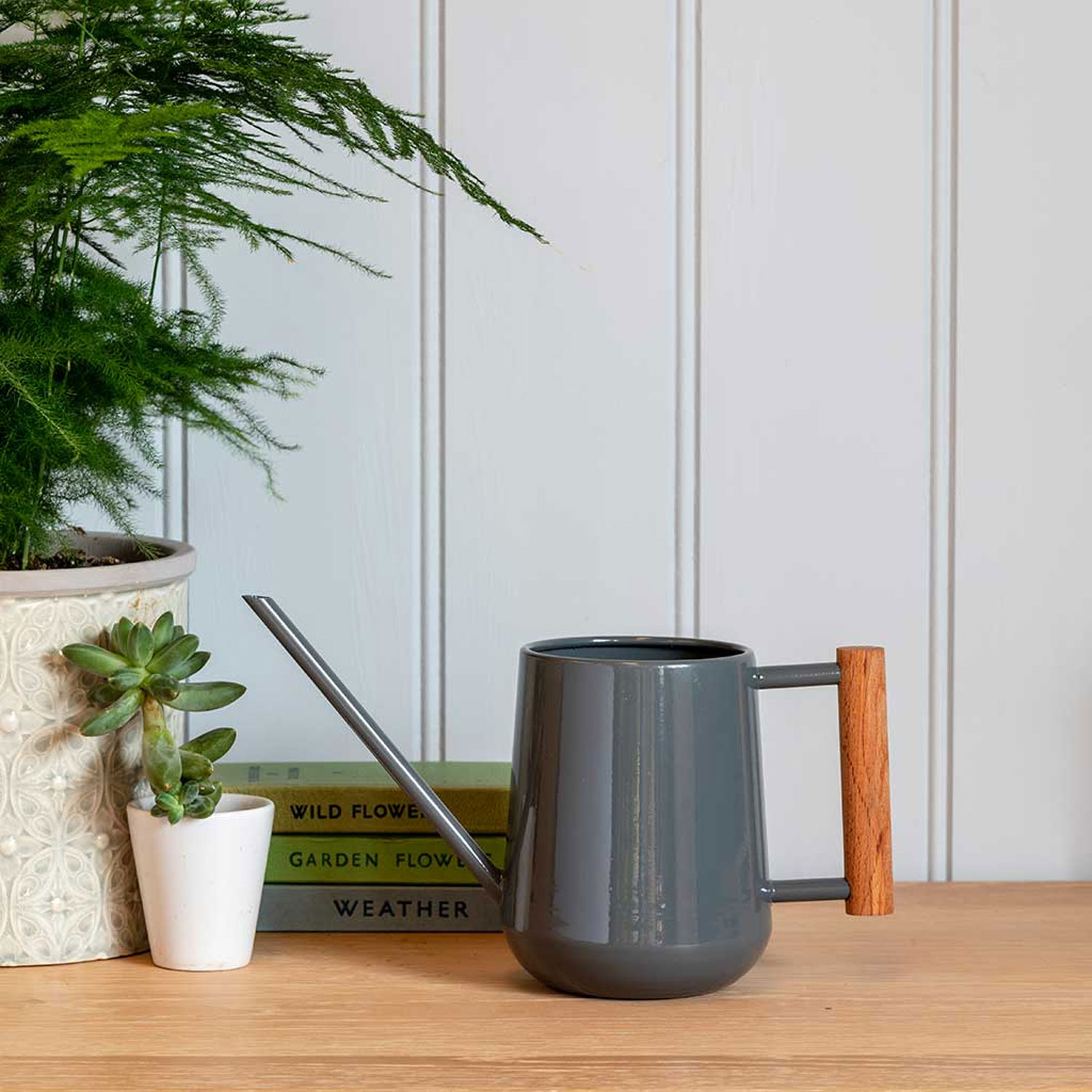 Indoor Watering Can 0.7L - Charcoal with Beech Handle - Image 2